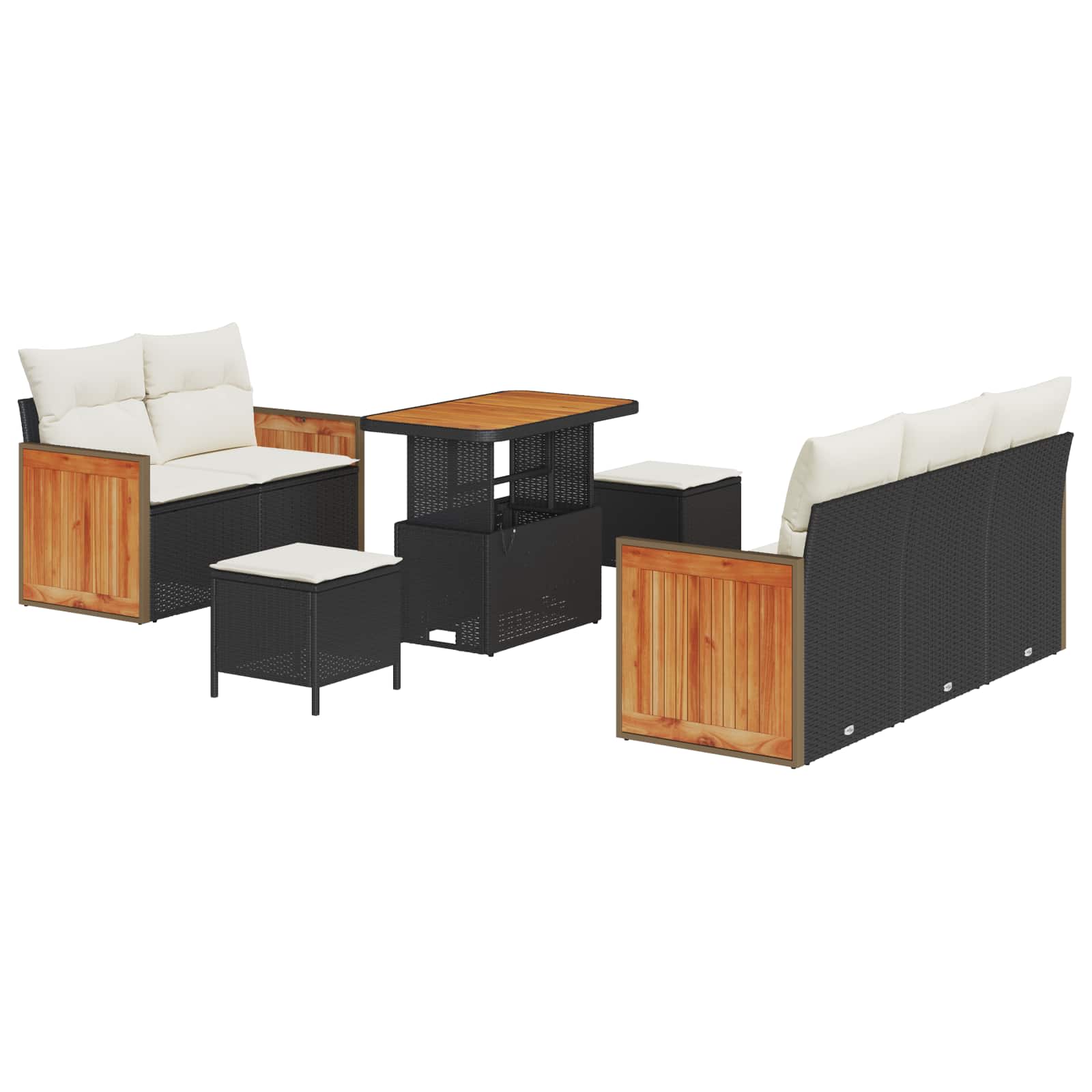 8-piece Garden Sofa Set with Cushions Black Poly Rattan Acacia