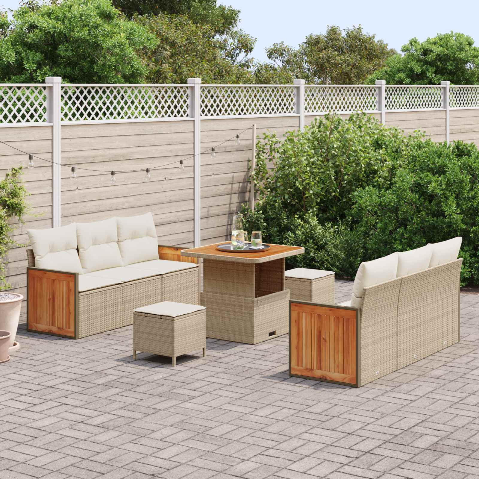 Sodo Sofų Rinkinys su pagalve 9 pcs Bežinė ir kreminė