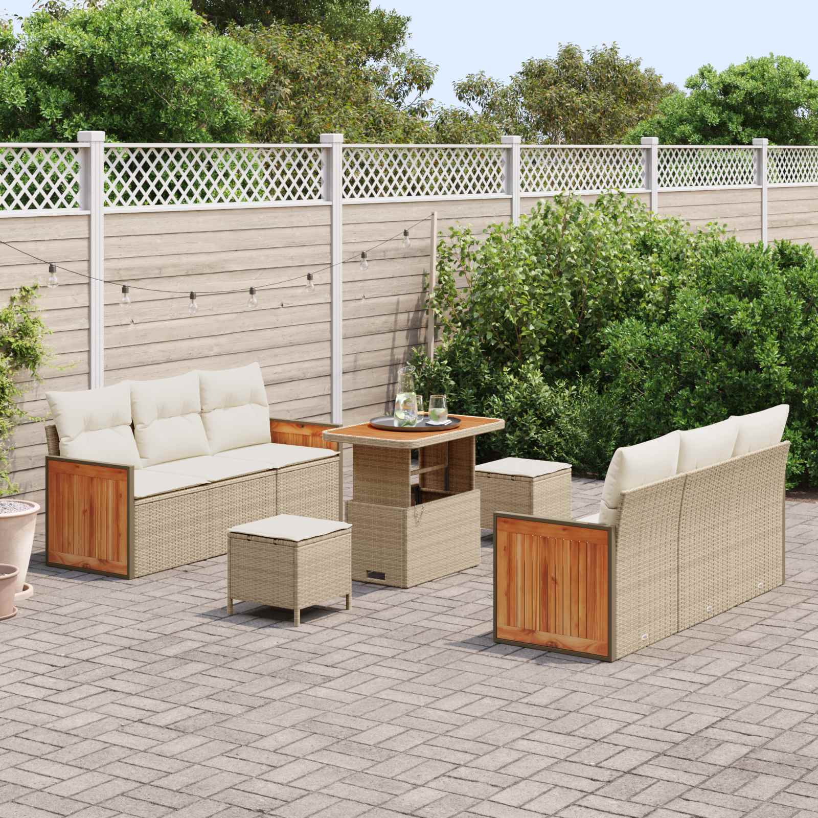 Sodo Sofų Rinkinys su pagalve 9 pcs Bežinė ir kreminė