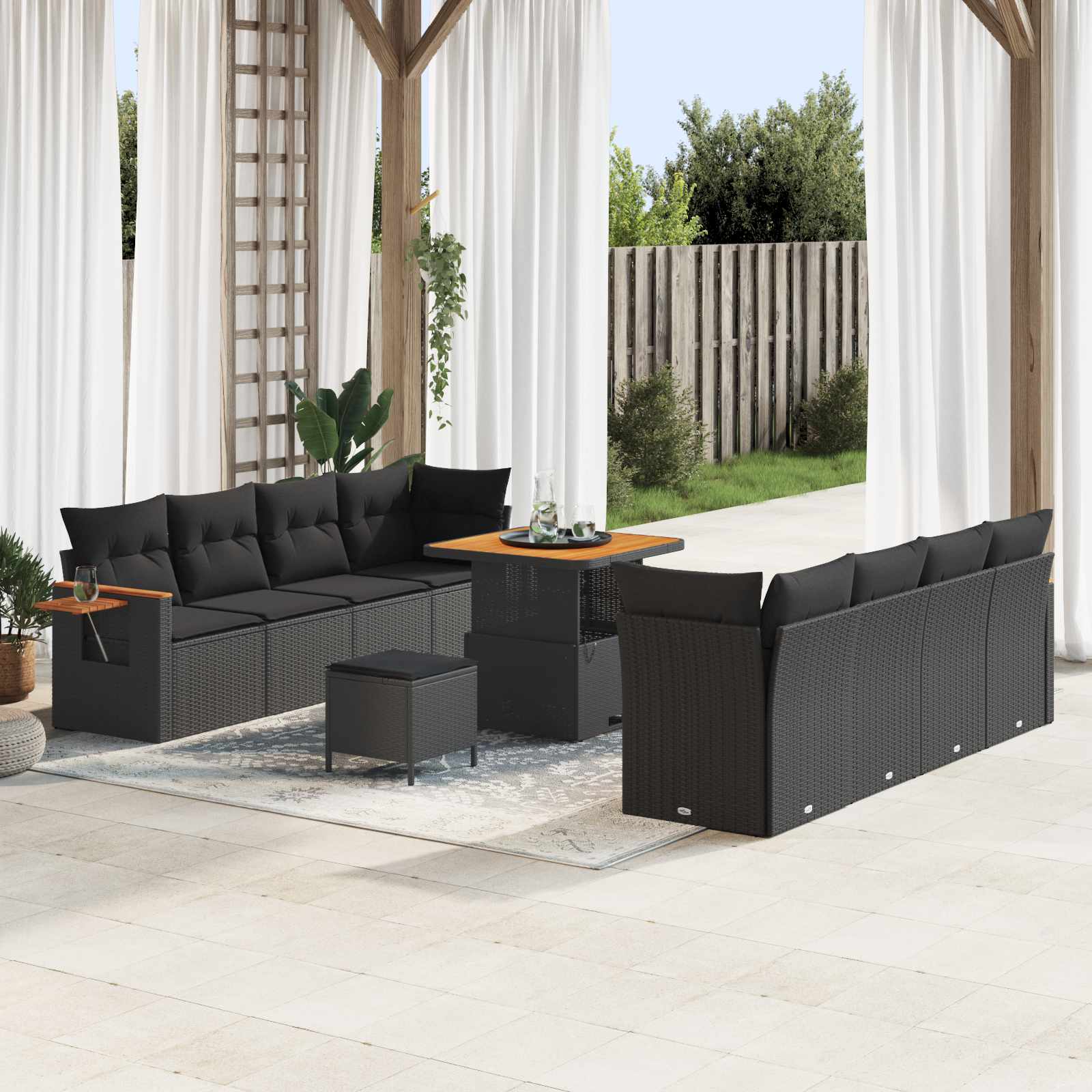 Sodo Sofų Rinkinys su pagalve 11 pcs Juoda