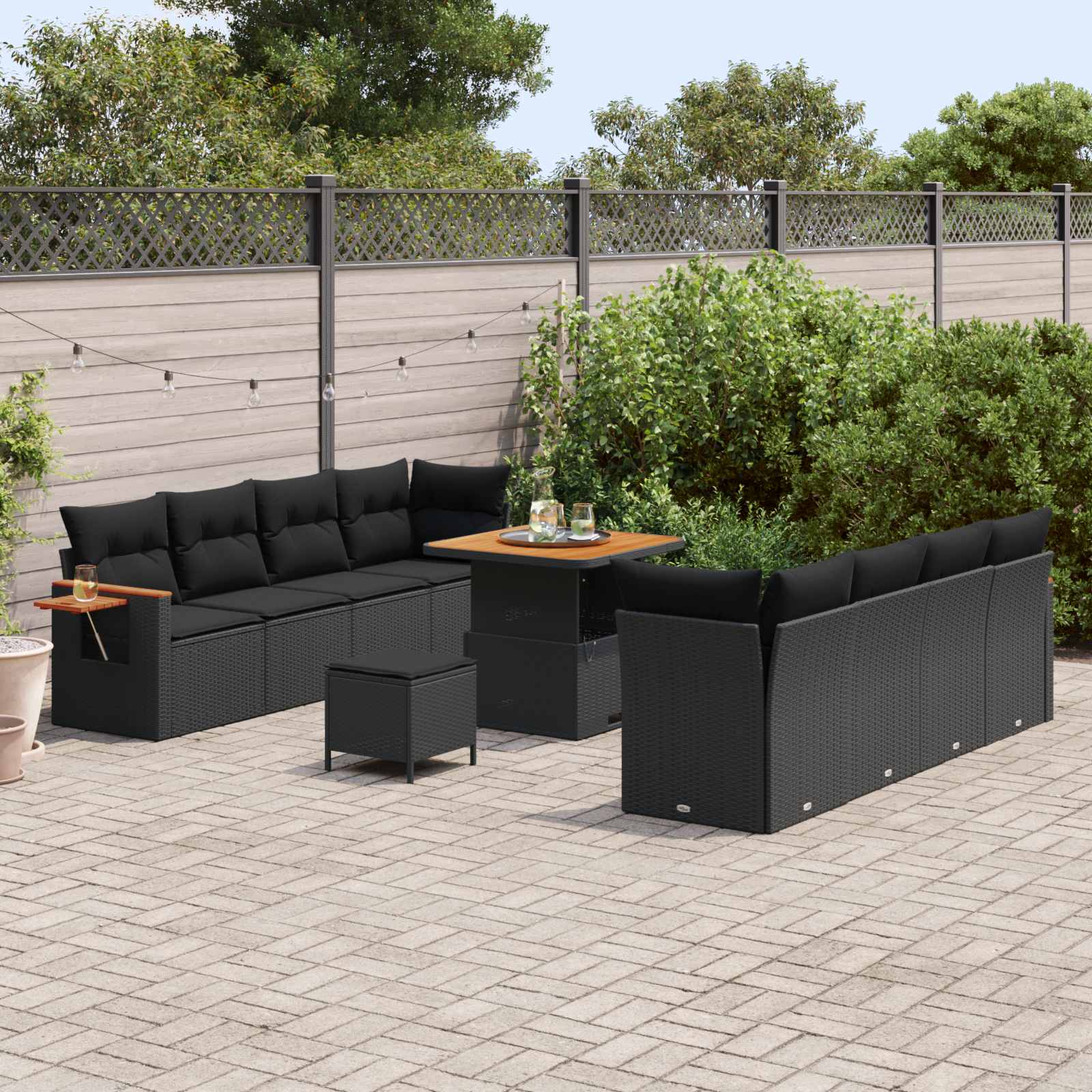 Sodo Sofų Rinkinys su pagalve 11 pcs Juoda