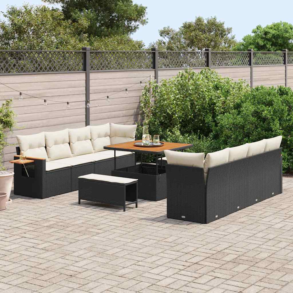 11 dalių sodo sofa rinkinys su pagalvėlėmis juodas poli ratanas