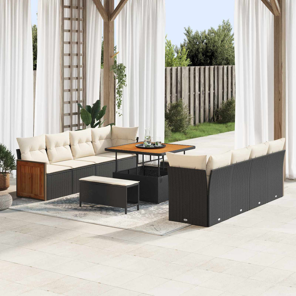 11 dalių sodo sofa rinkinys su pagalvėlėmis juodas poli ratanas