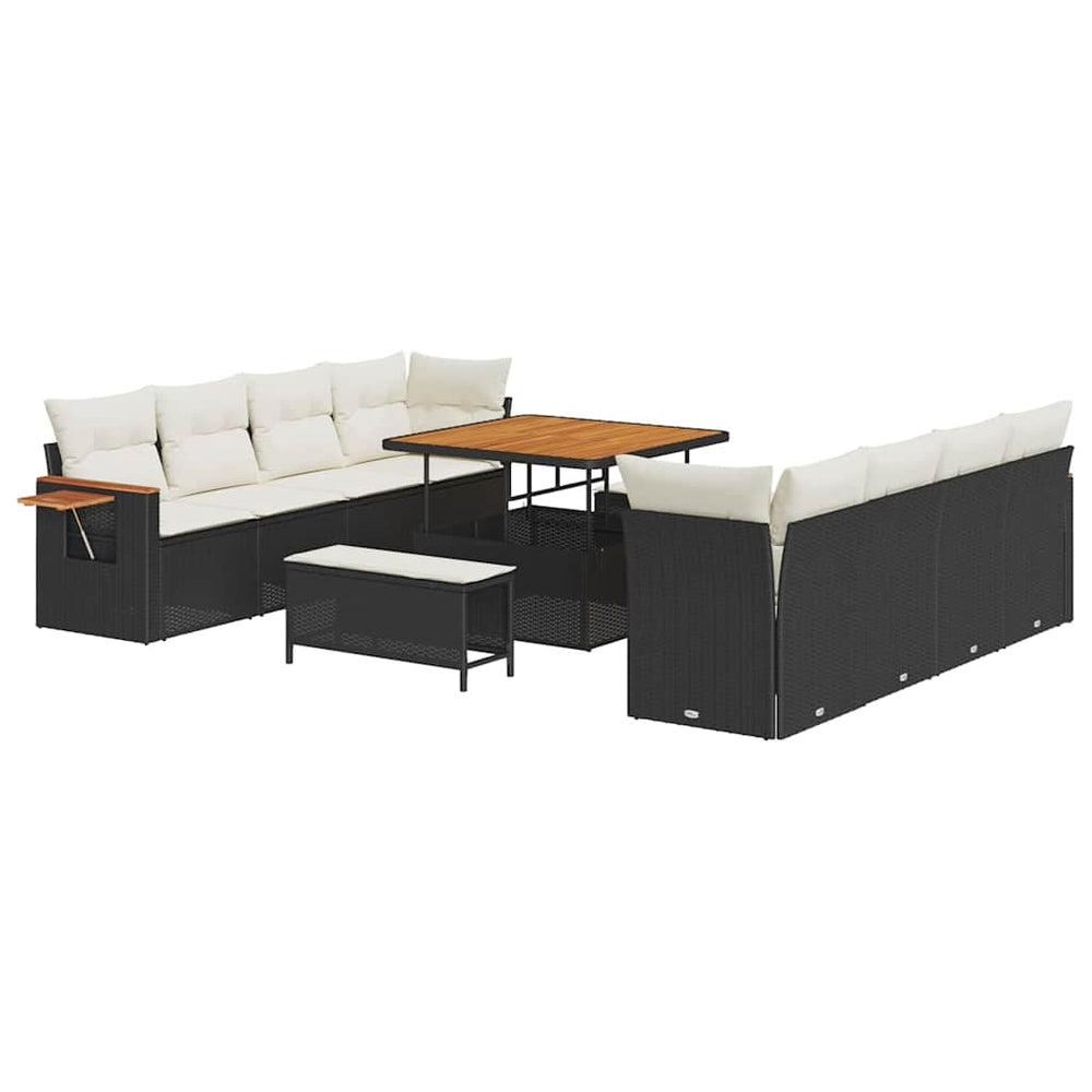 11 dalių sodo sofa rinkinys su pagalvėlėmis juodas poli ratanas