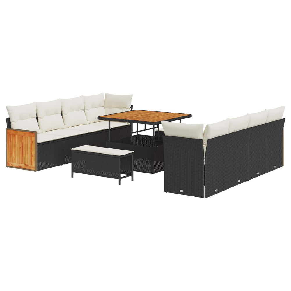 11 dalių sodo sofa rinkinys su pagalvėlėmis juodas poli ratanas