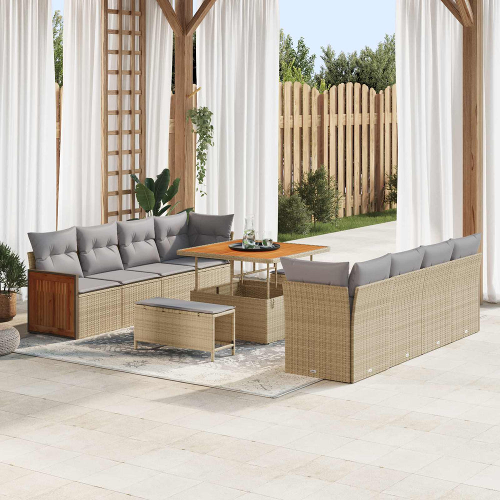 11 dalių sodo sofa rinkinys su pagalvėlėmis Kremiška Poli Ratanas Akacija