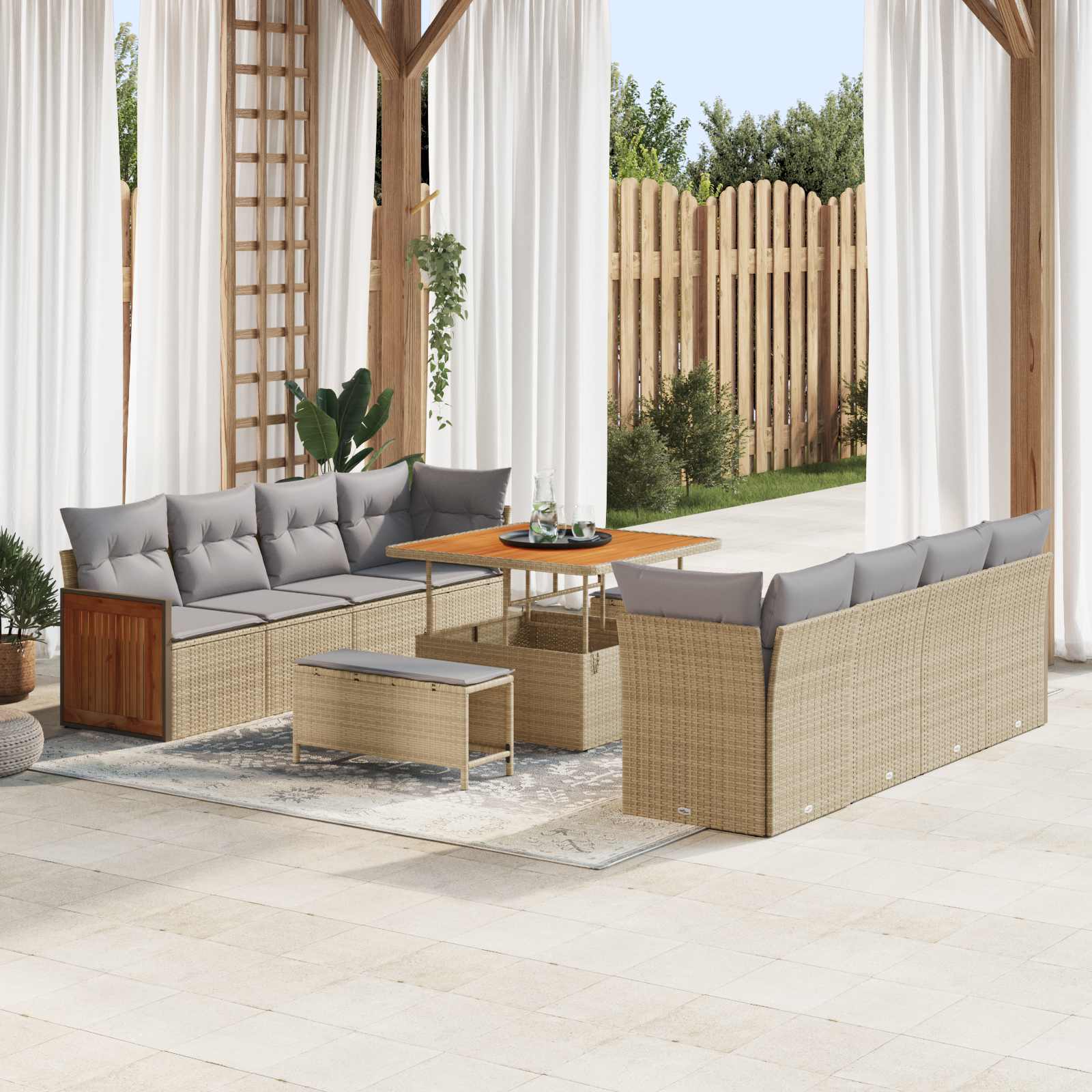 11 dalių sodo sofa rinkinys su pagalvėlėmis Kremiška Poli Ratanas Akacija