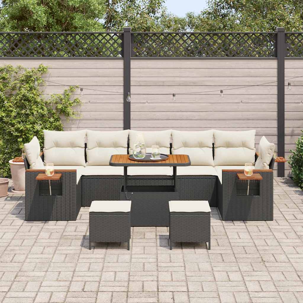 10 dalių sodo sofa rinkinys su pagalvėlėmis juodas poli ratanas akacija