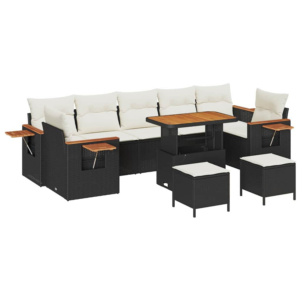 10 dalių sodo sofa rinkinys su pagalvėlėmis juodas poli ratanas akacija