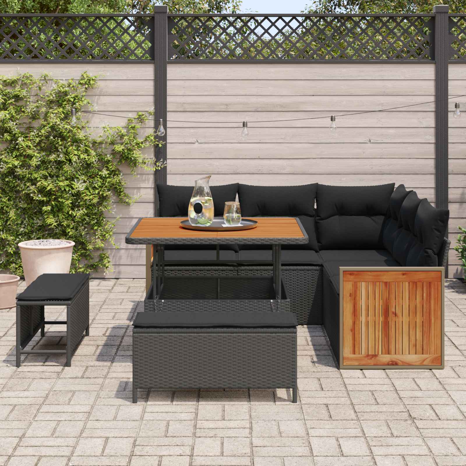Sodo Sofų Rinkinys su pagalve 8 pcs Juoda