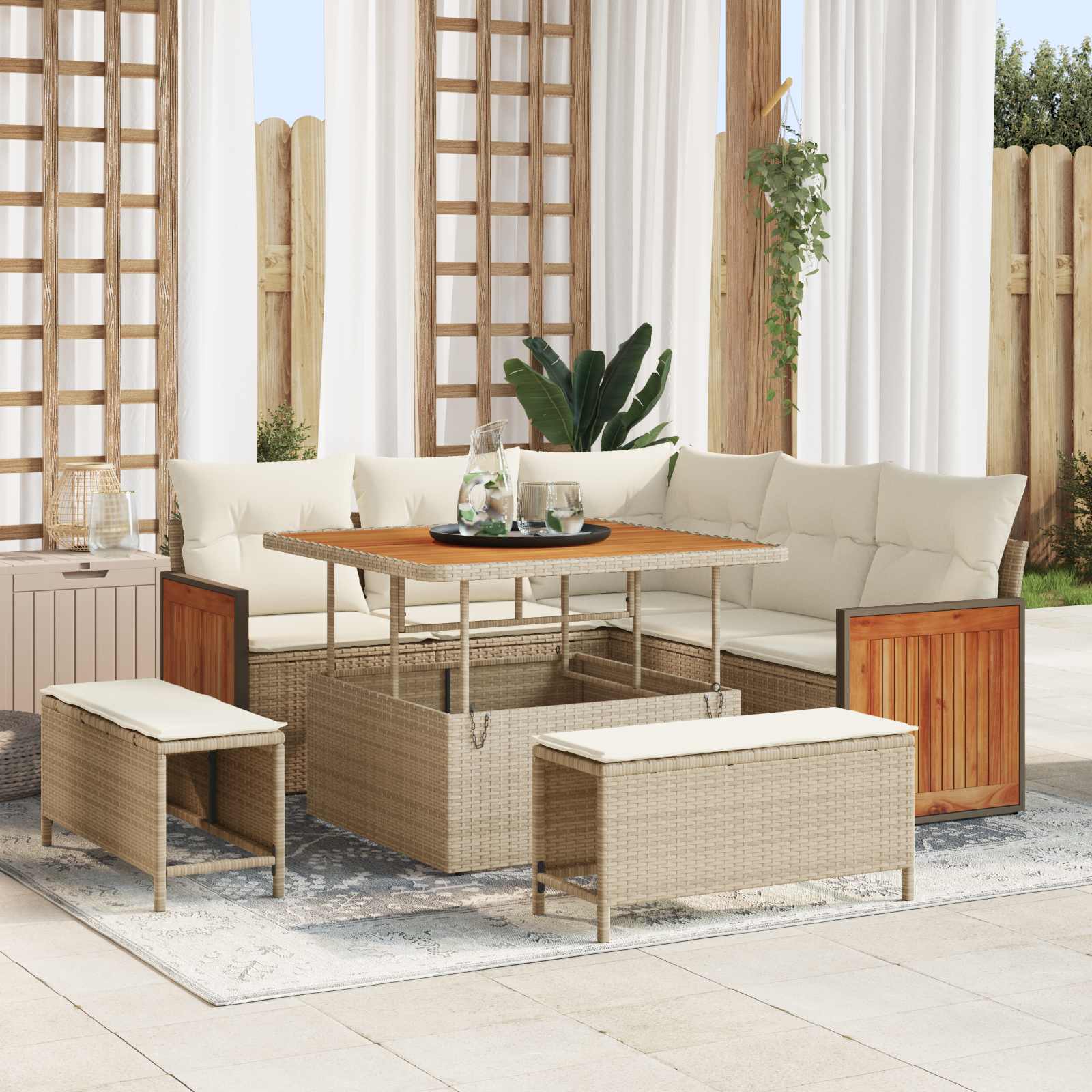 Sodo Sofų Rinkinys su pagalve 8 pcs Bežinė ir kreminė