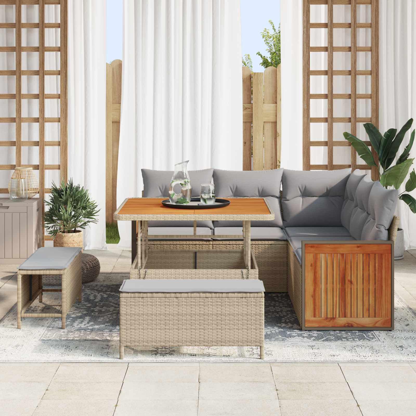 8 dalių sodo sofa rinkinys su pagalvėlėmis smėlio poli ratanas akacija