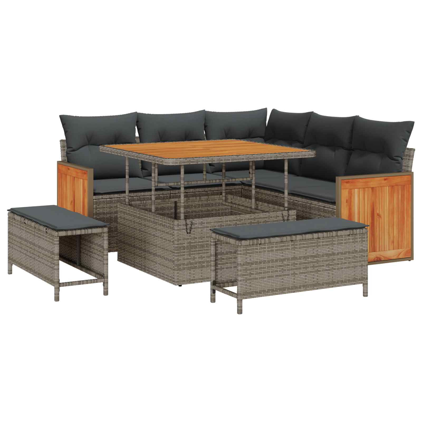 8 Dalių Sodo Sofa Komplektas su Pagalvėlėmis Pilka Poli Ratanas Akacijos
