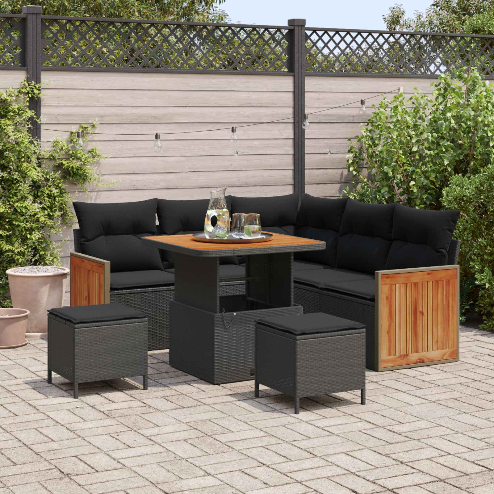 Sodo Sofų Rinkinys su pagalve 8 pcs Juoda