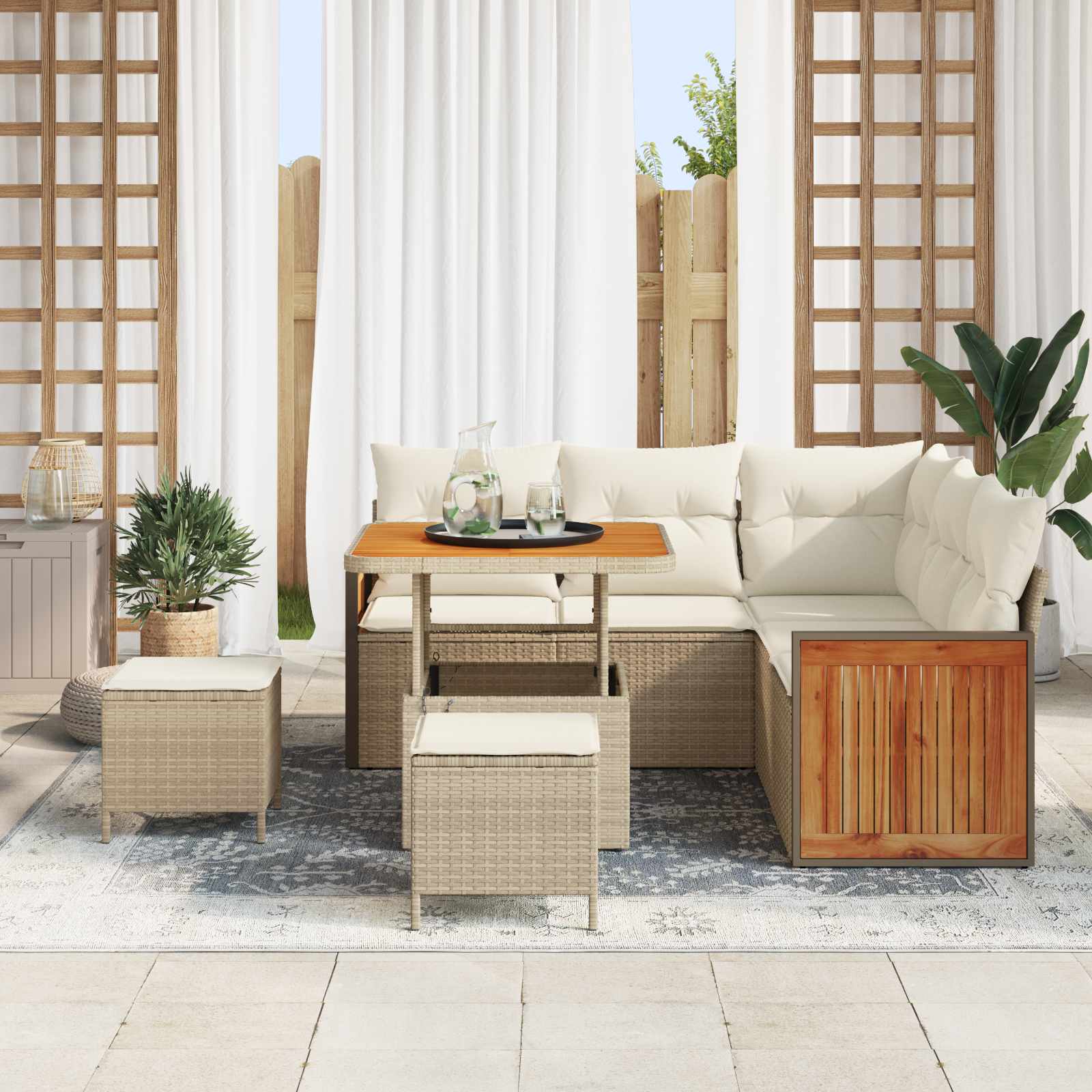 Sodo Sofų Rinkinys su pagalve 8 pcs Bežinė ir kreminė
