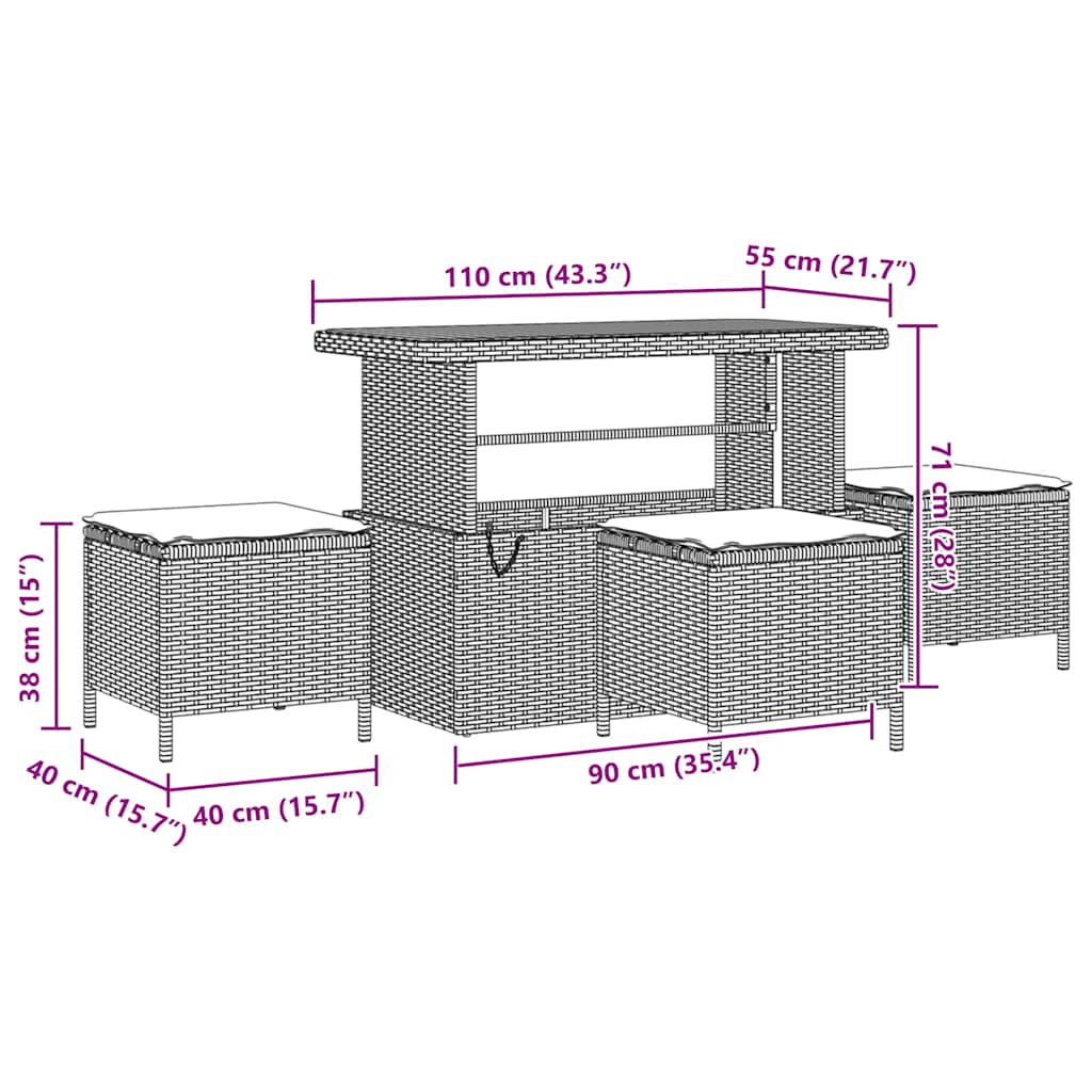 Sodo Sofų Rinkinys 9 pcs Juoda ir kreminė 110 x 55 x 71 cm