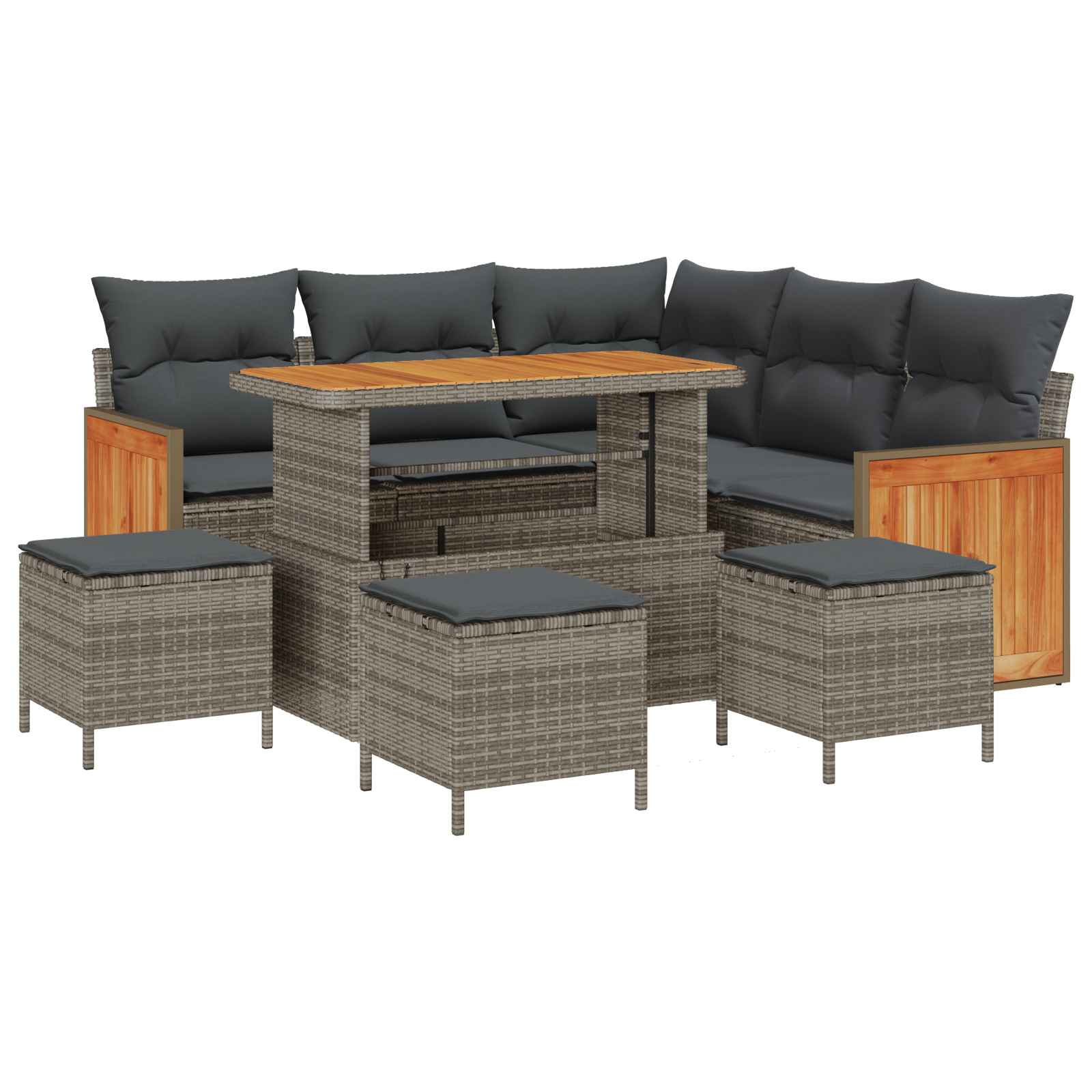 9-Piece Garden Sofa Set with Cushions Grey Poly Rattan Acacia