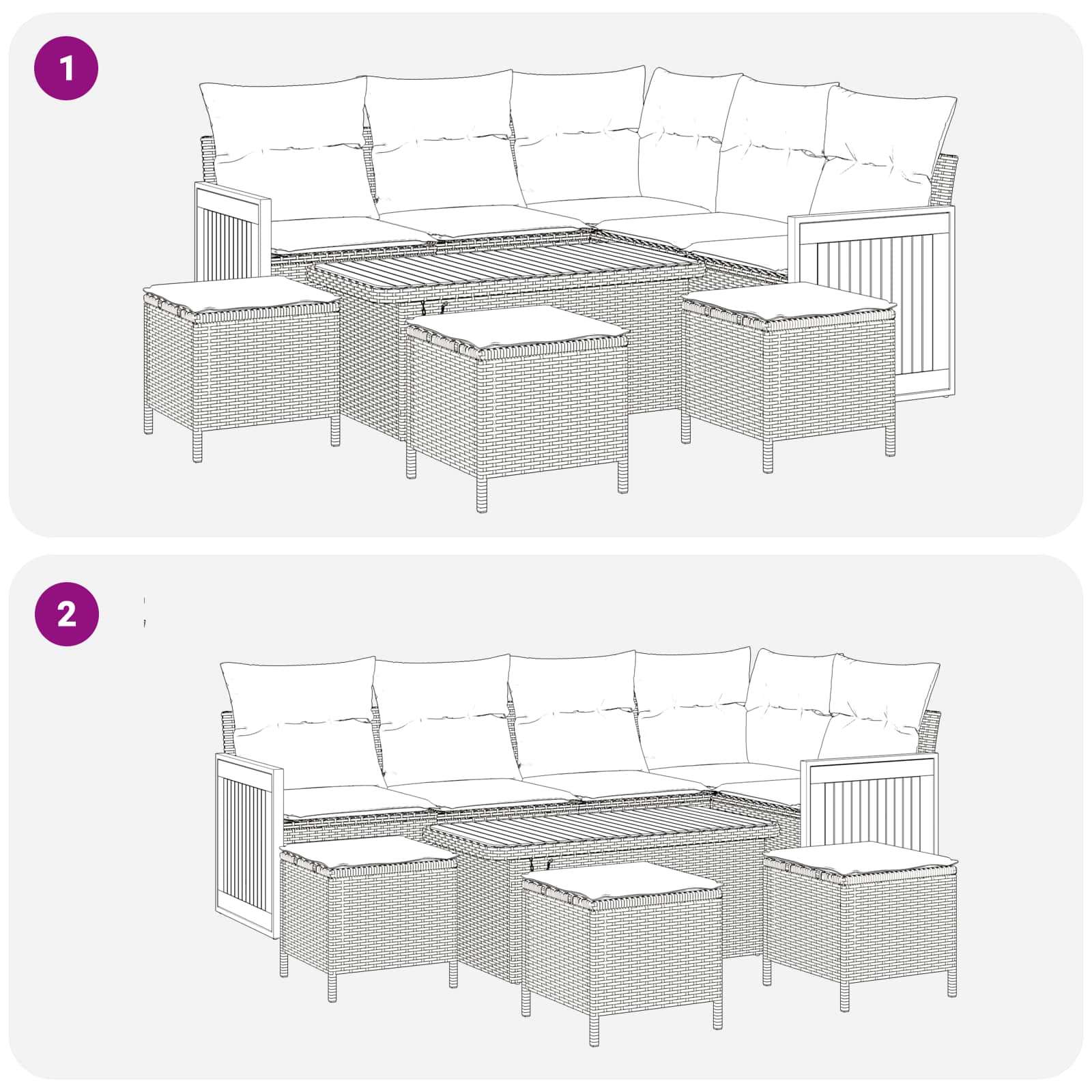 9-Piece Garden Sofa Set with Cushions Grey Poly Rattan Acacia