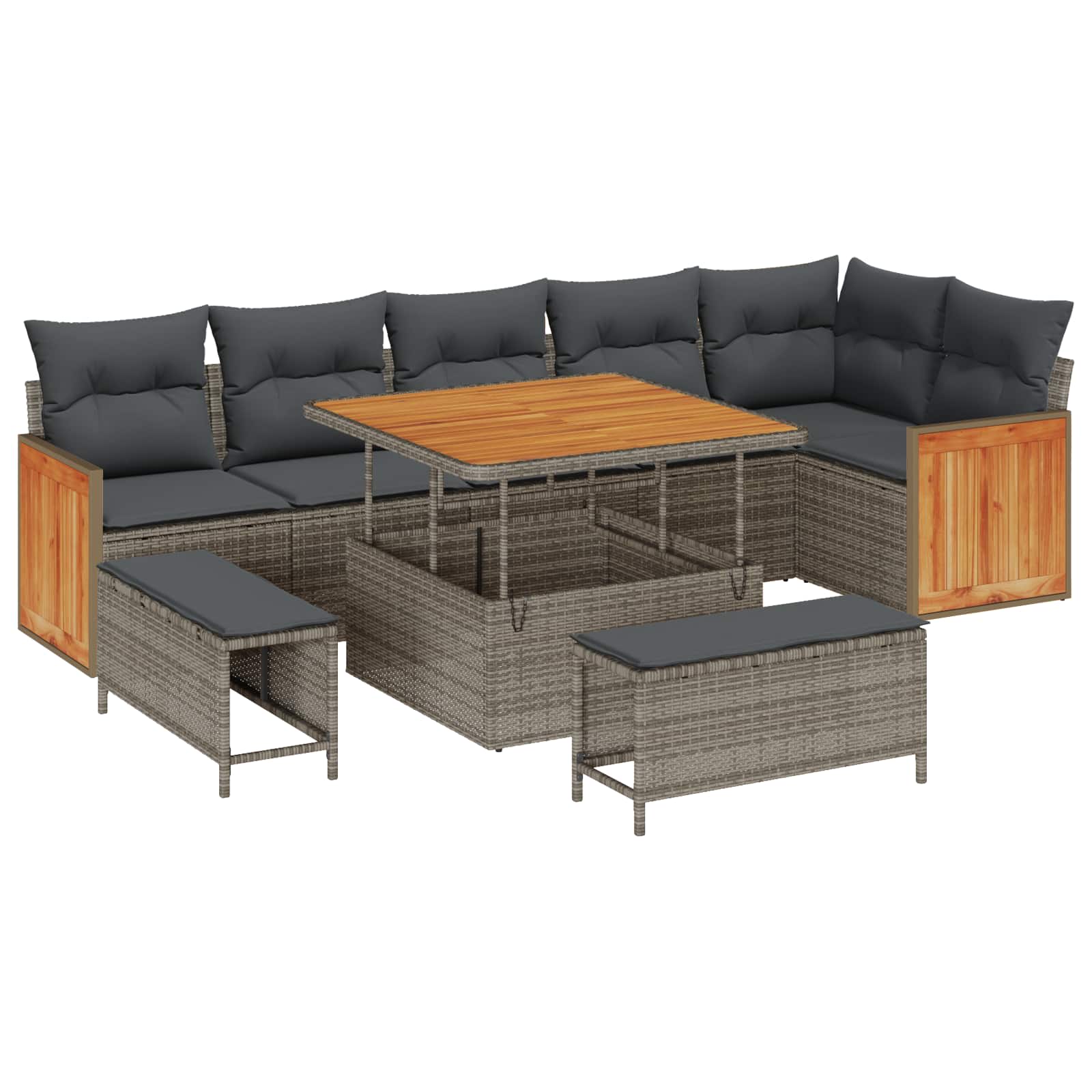 9-piece garden sofa set with cushions grey poly rattan acacia