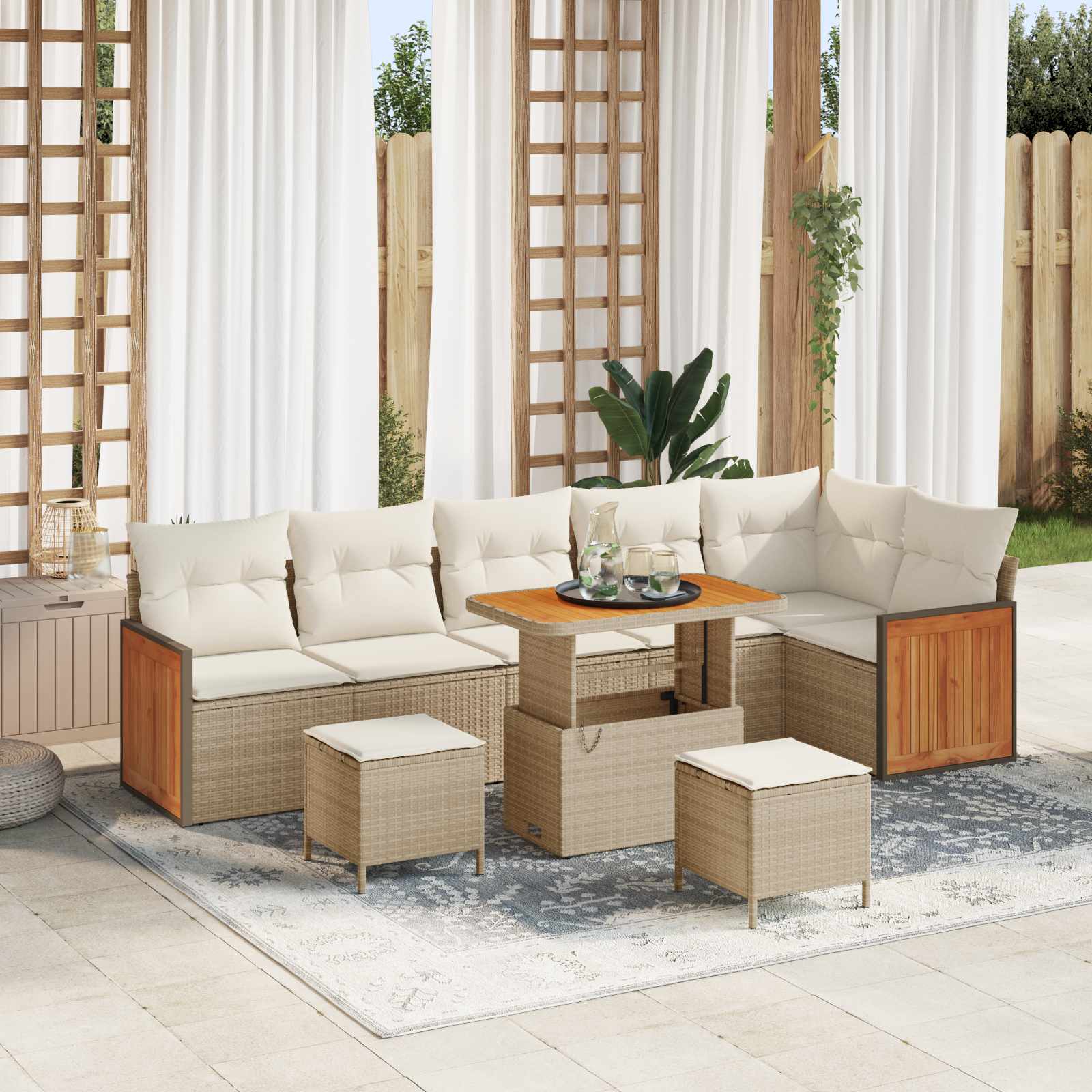 Sodo Sofų Rinkinys su pagalve 9 pcs Bežinė ir kreminė