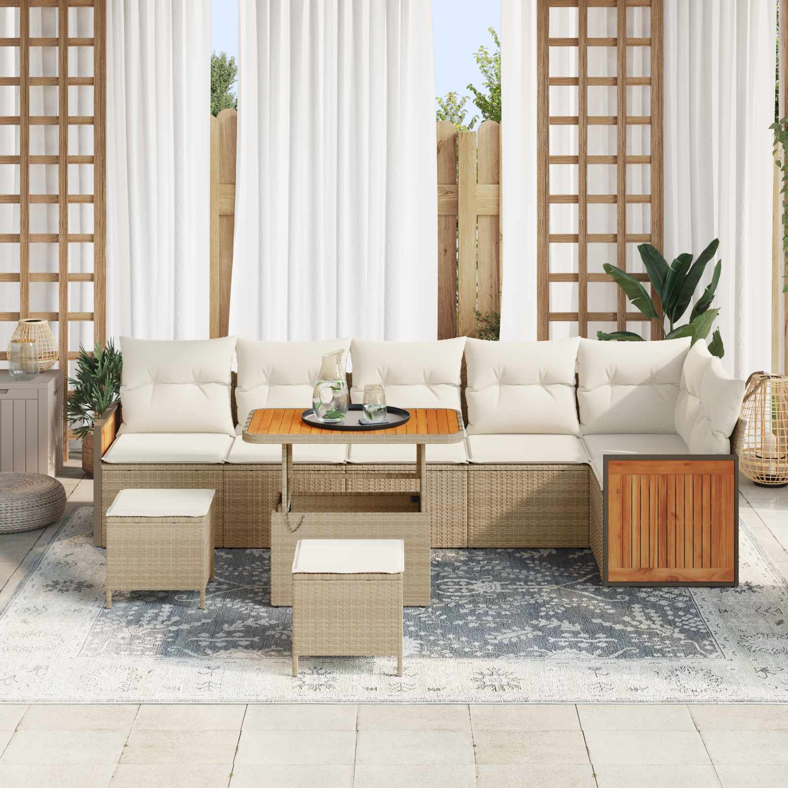 Sodo Sofų Rinkinys su pagalve 9 pcs Bežinė ir kreminė