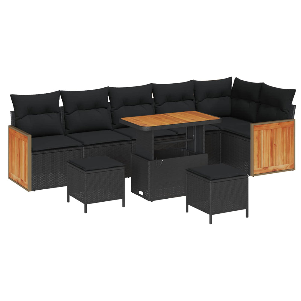 9 Dalių Sodo Sofa Rinkinys Su Pagalvėmis Juodas Poli Ratanas Akacija