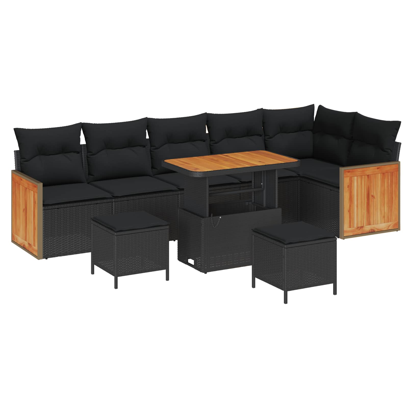 9 Dalių Sodo Sofa Rinkinys Su Pagalvėmis Juodas Poli Ratanas Akacija