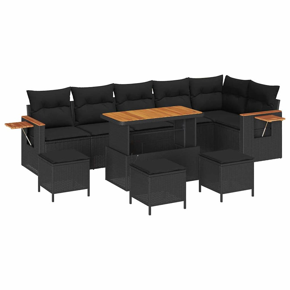 10 dalių sodo sofa su pagalvėmis Juoda Poli ratanas Akacija