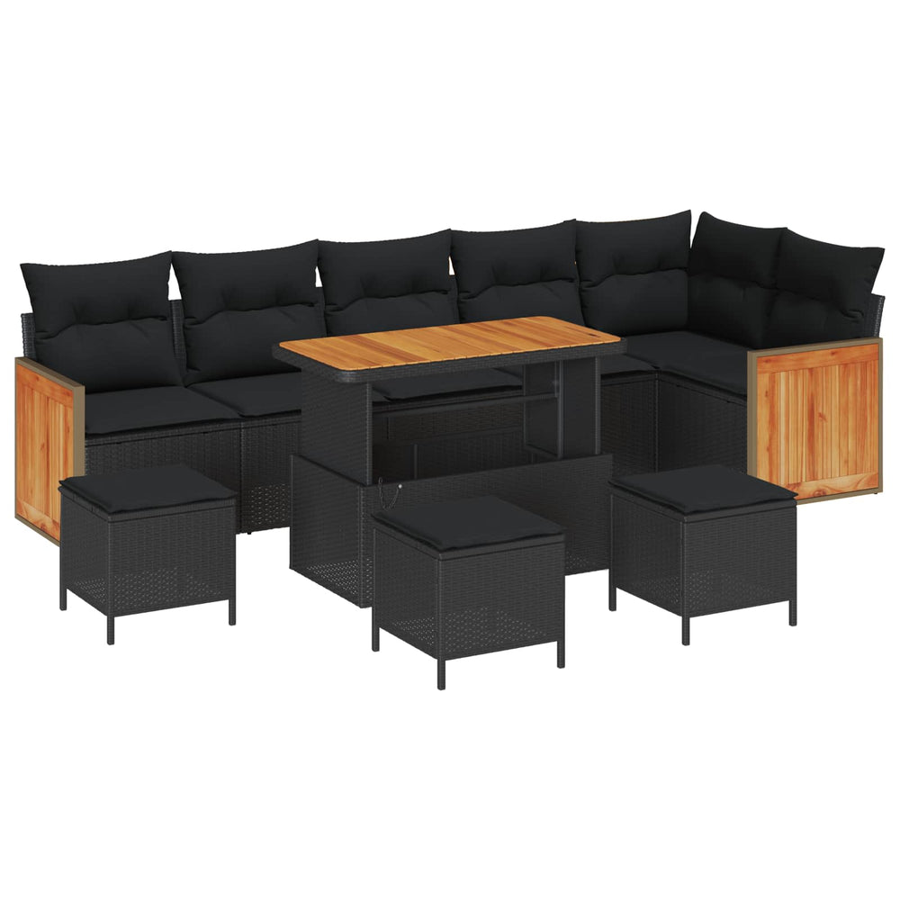10 dalių sodo sofa su pagalvėmis Juoda Poli ratanas Akacija