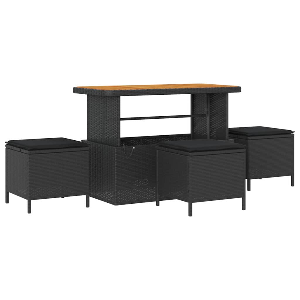 10 dalių sodo sofa su pagalvėmis Juoda Poli ratanas Akacija