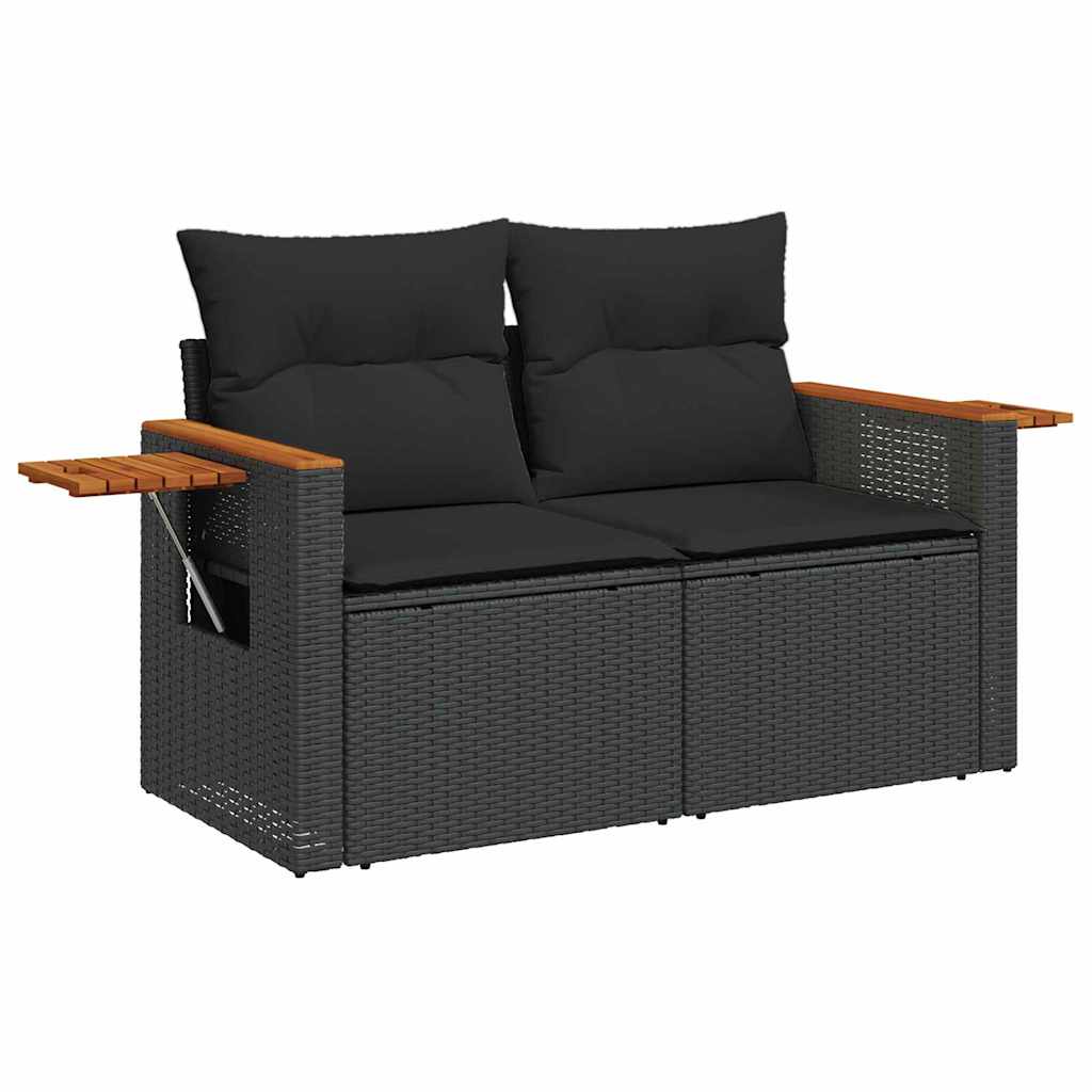 10 dalių sodo sofa su pagalvėmis Juoda Poli ratanas Akacija