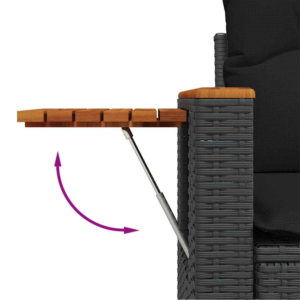 10 dalių sodo sofa su pagalvėmis Juoda Poli ratanas Akacija