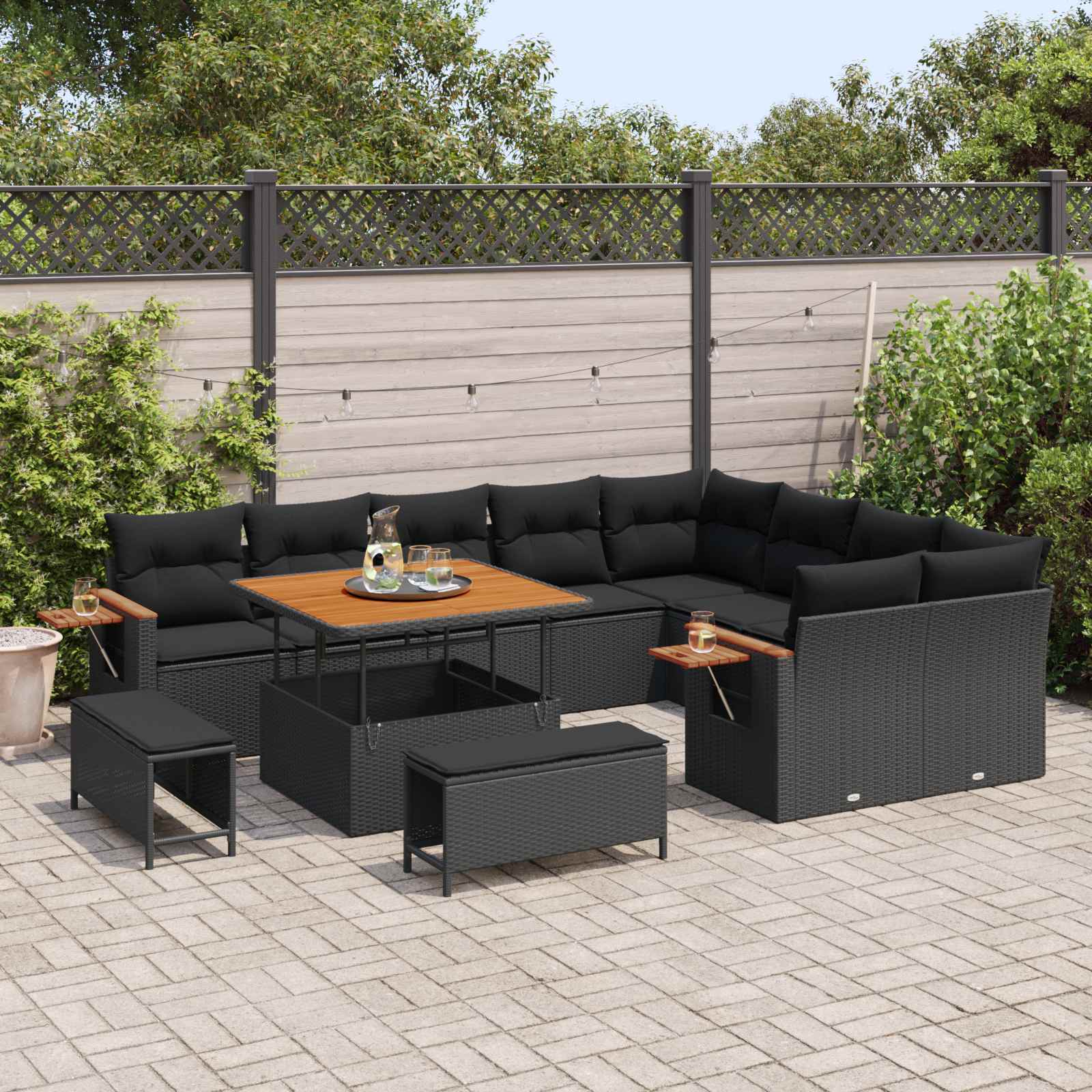 Sodo Sofų Rinkinys su pagalve 12 pcs Juoda