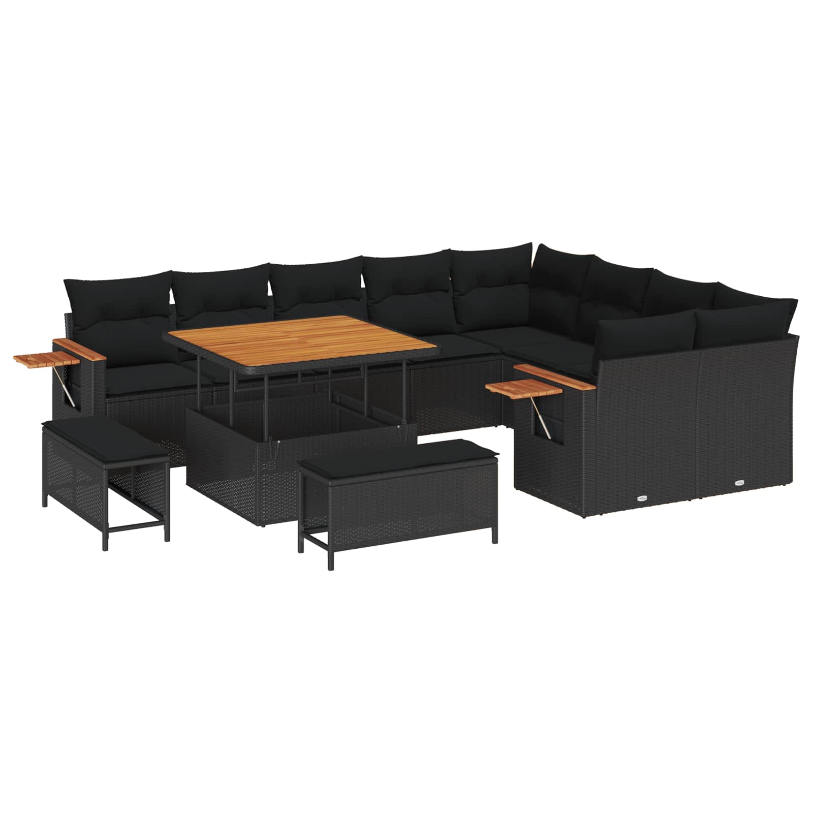 Sodo Sofų Rinkinys su pagalve 12 pcs Juoda