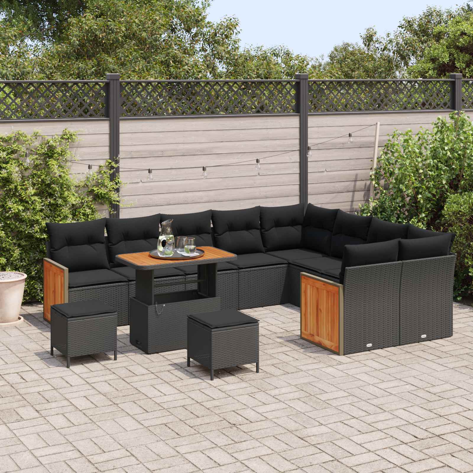 Sodo Sofų Rinkinys su pagalve 12 pcs Juoda