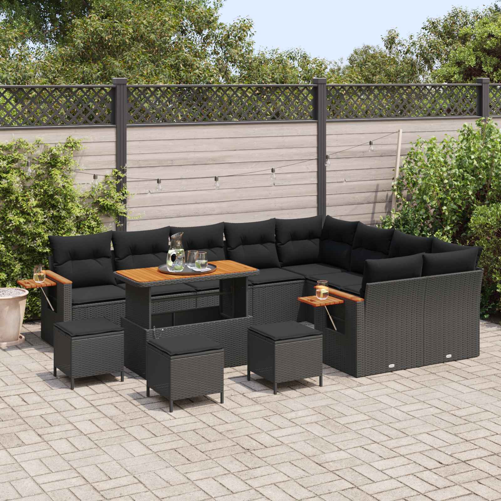 Sodo Sofų Rinkinys su pagalve 13 pcs Juoda