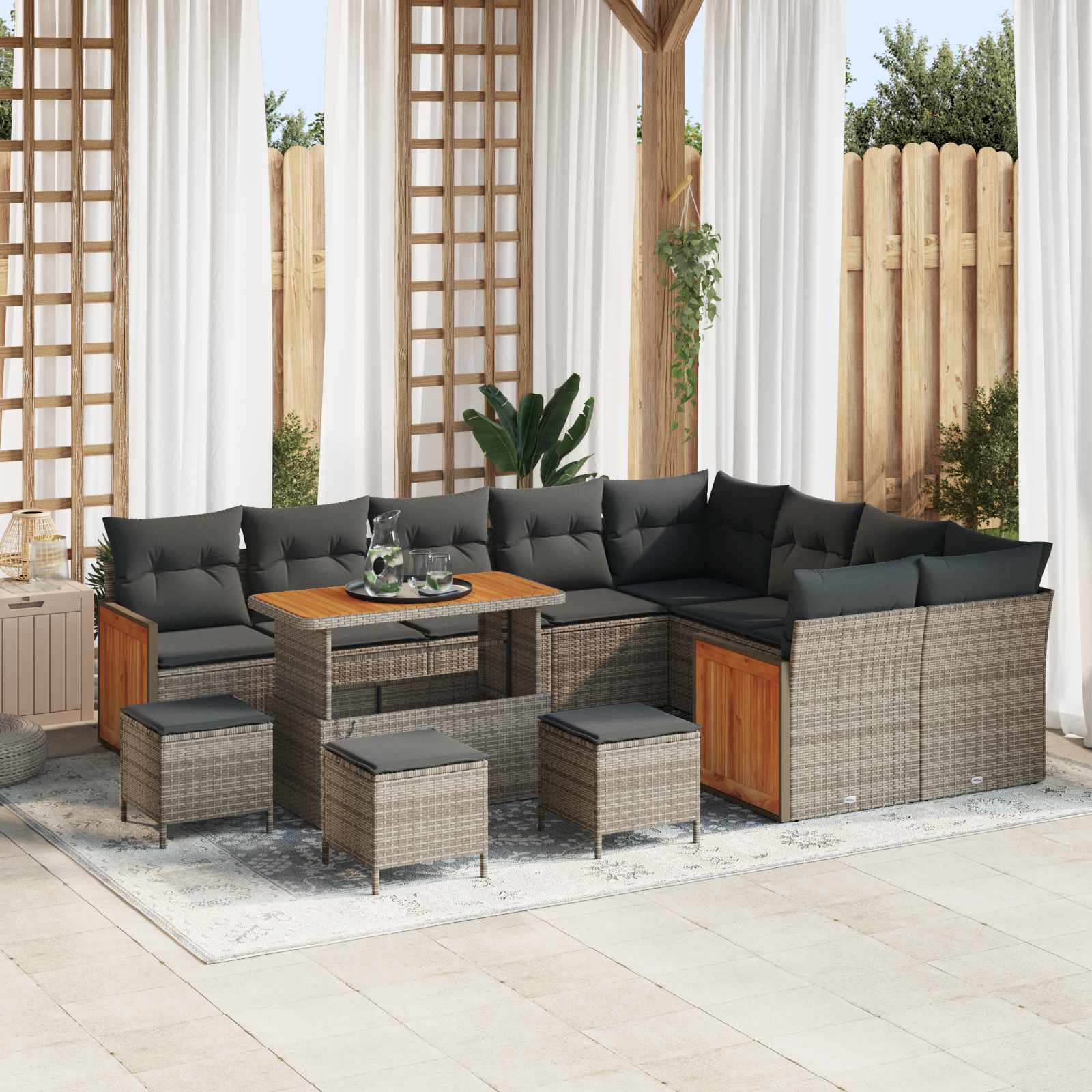 13-piece Garden Sofa Set with Cushions Grey Poly Rattan Acacia