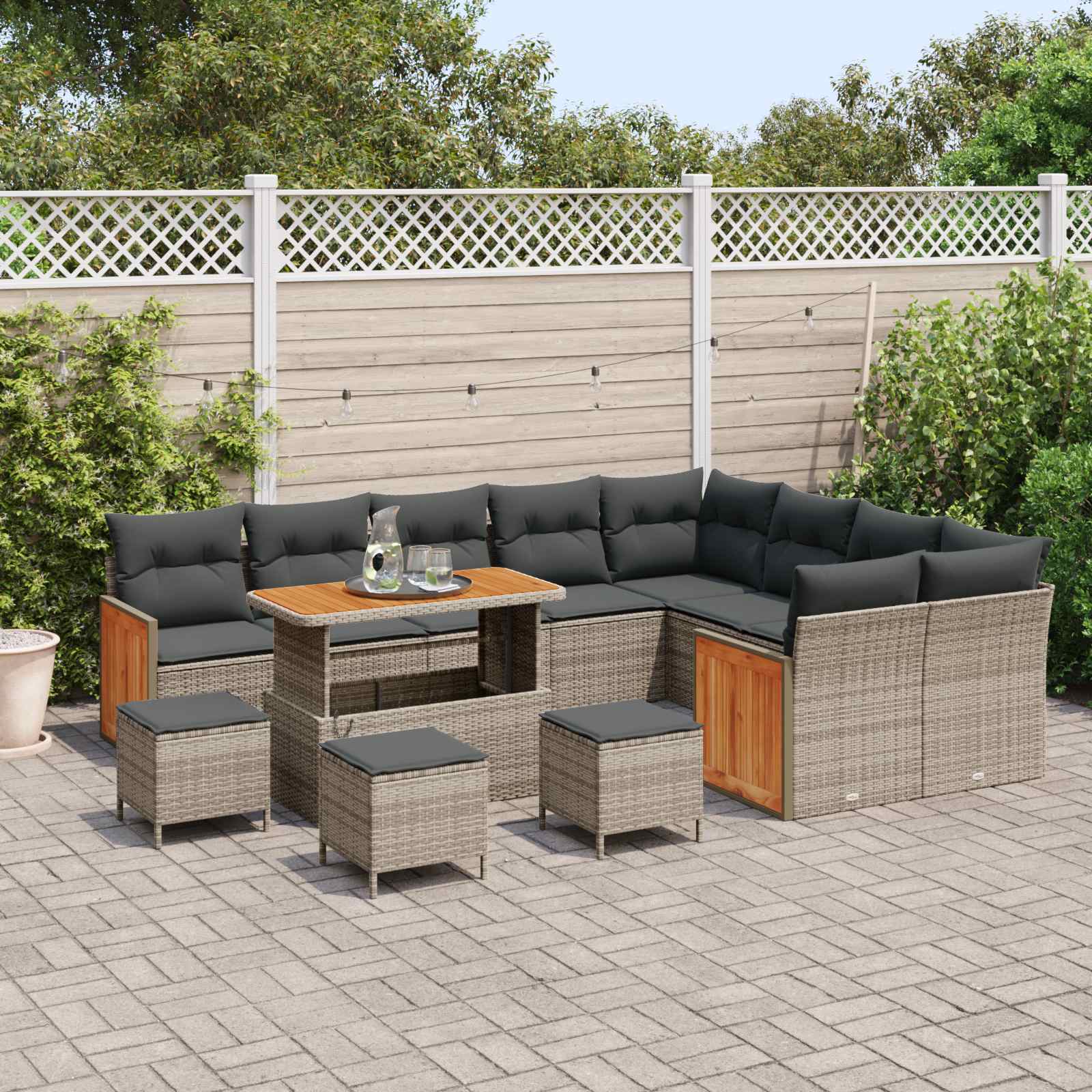 13-piece Garden Sofa Set with Cushions Grey Poly Rattan Acacia