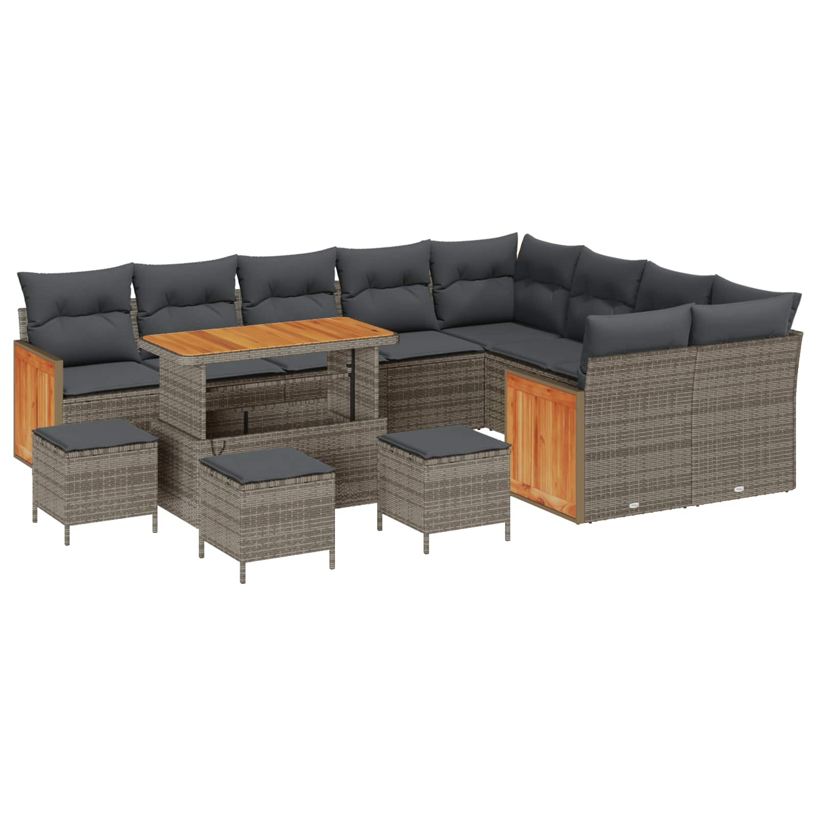 13-piece Garden Sofa Set with Cushions Grey Poly Rattan Acacia