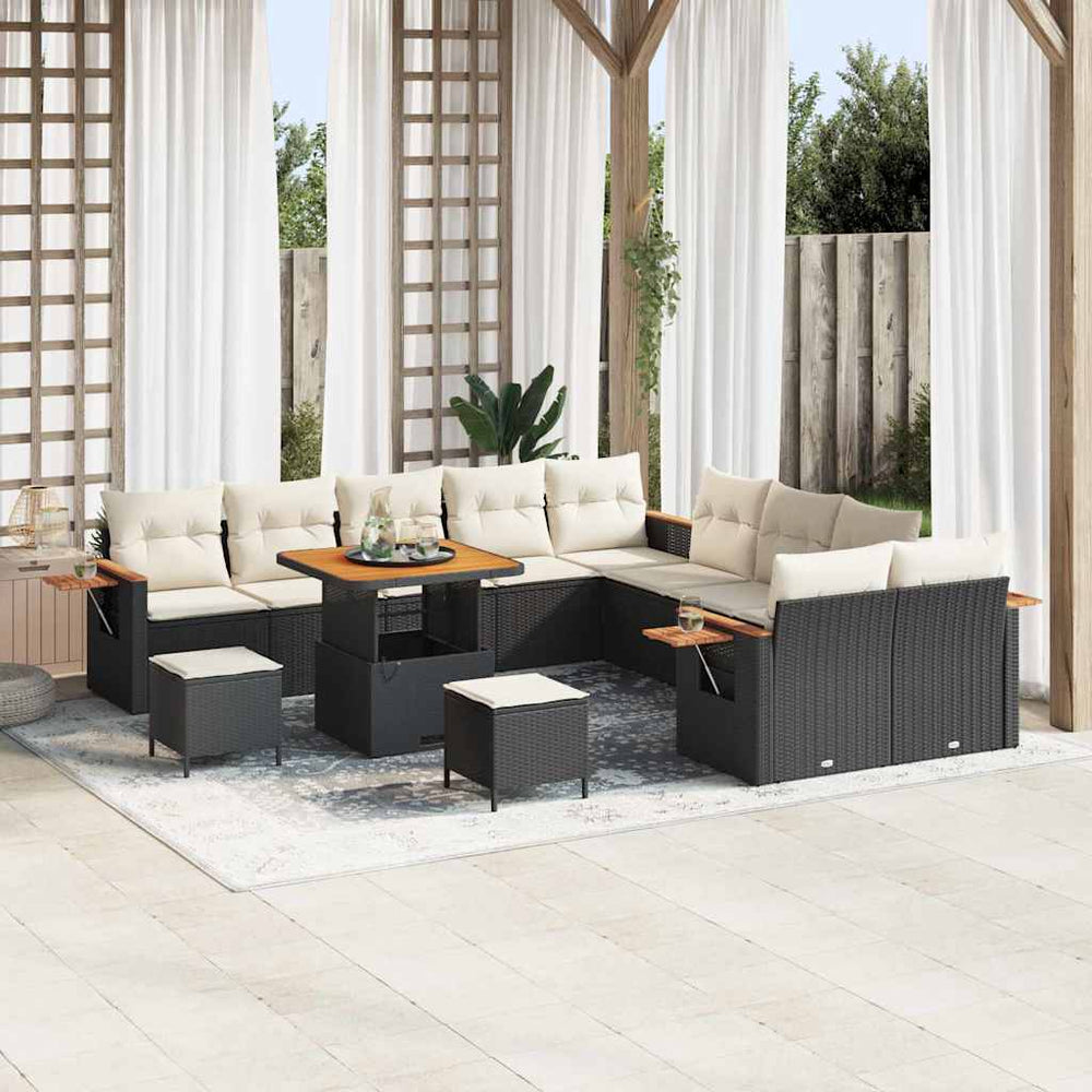 13 dalių sodo sofa komplektas su pagalvėlėmis Juodas poli ratanas akacija