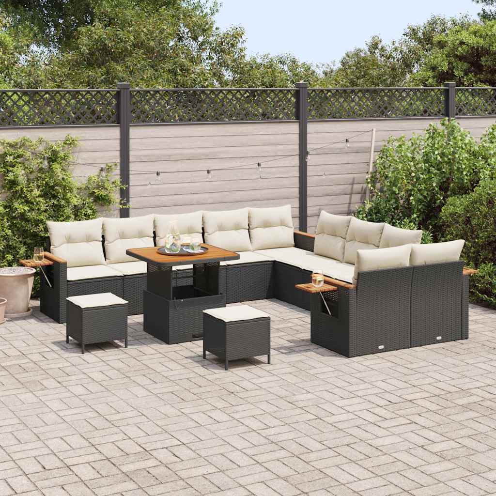 13 dalių sodo sofa komplektas su pagalvėlėmis Juodas poli ratanas akacija
