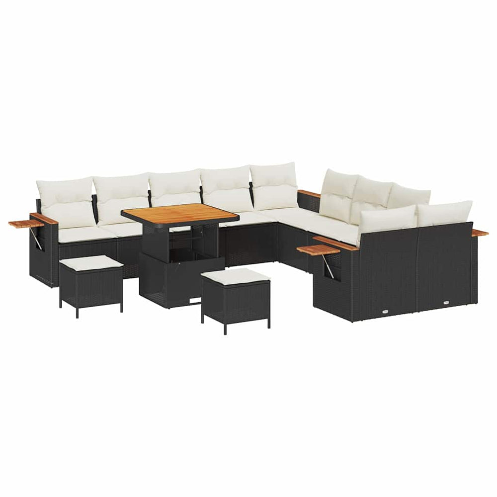 13 dalių sodo sofa komplektas su pagalvėlėmis Juodas poli ratanas akacija