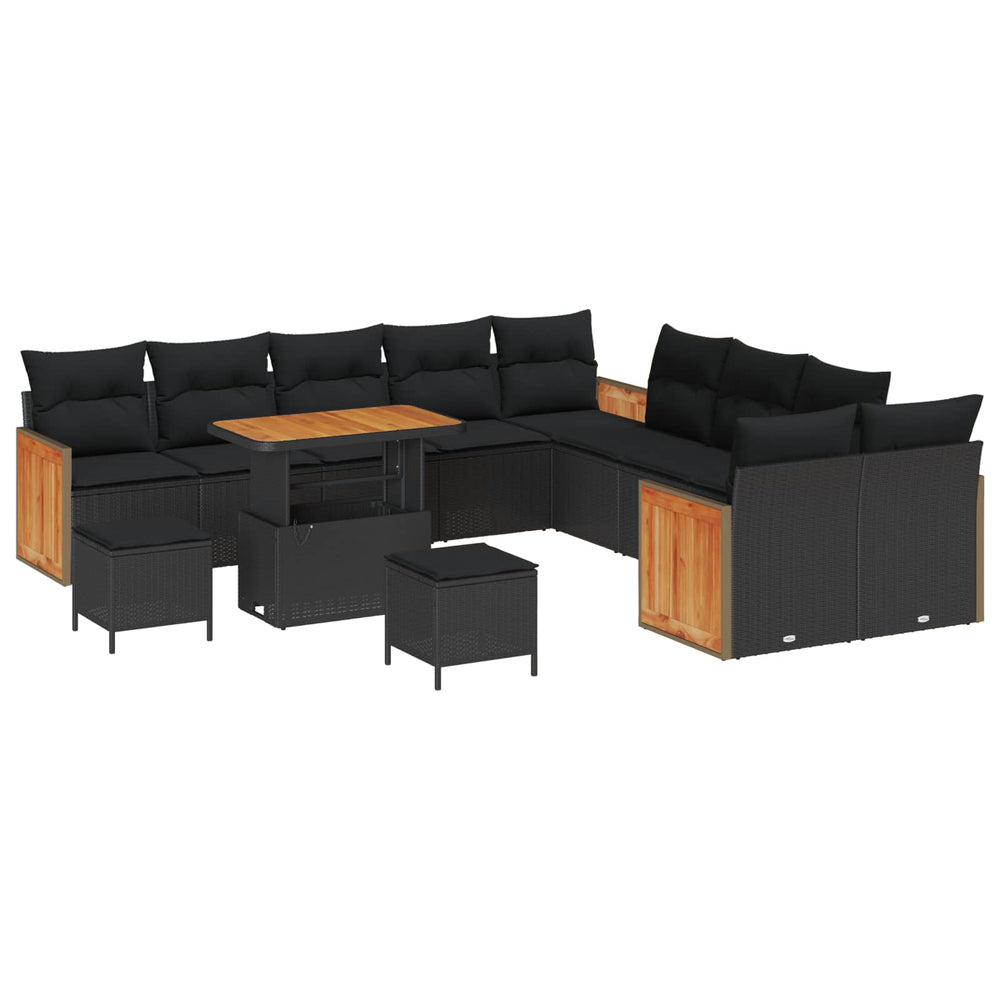 13 dalių sodo sofa komplektas su pagalvėlėmis Juoda Poli ratanas Akacija