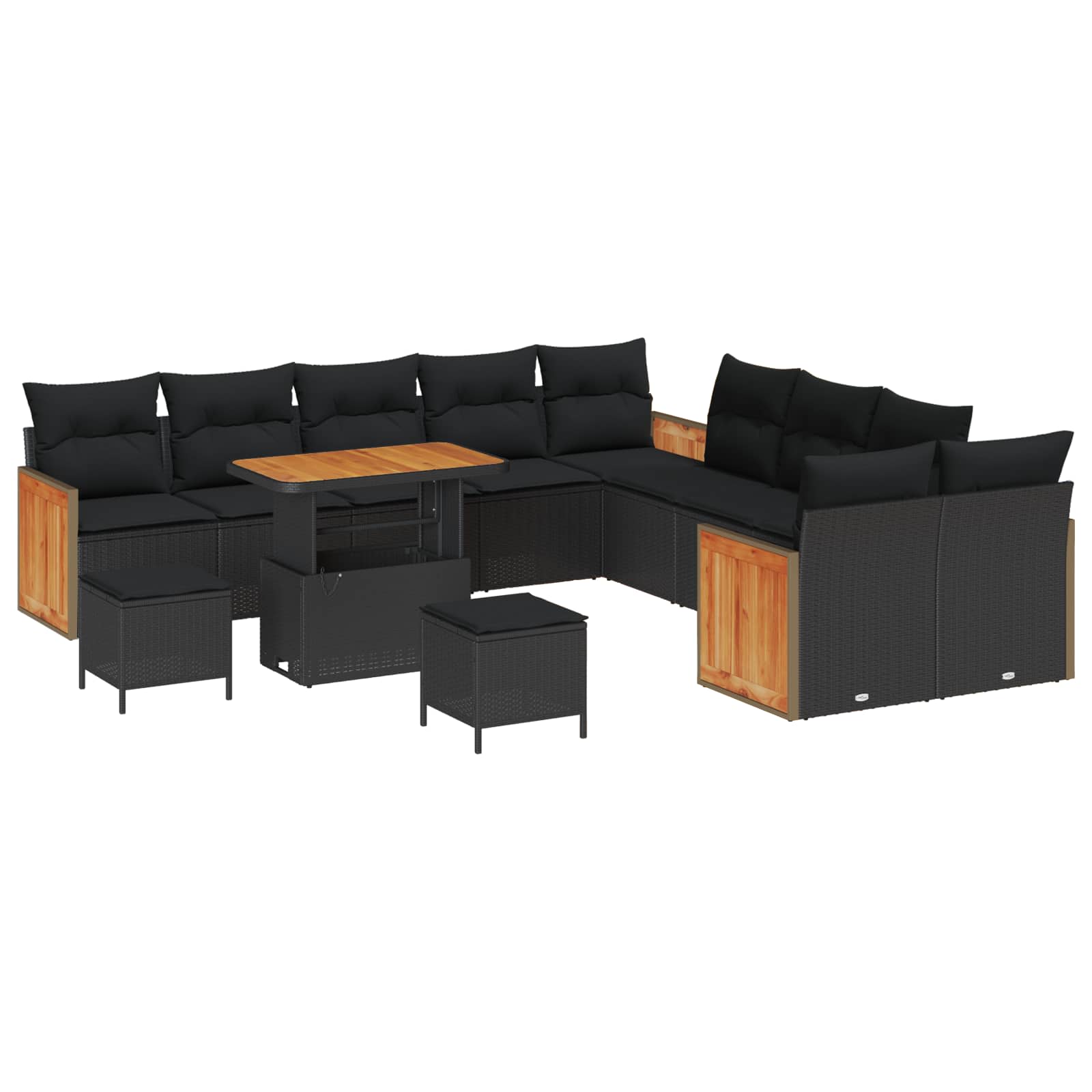 13 dalių sodo sofa komplektas su pagalvėlėmis Juoda Poli ratanas Akacija