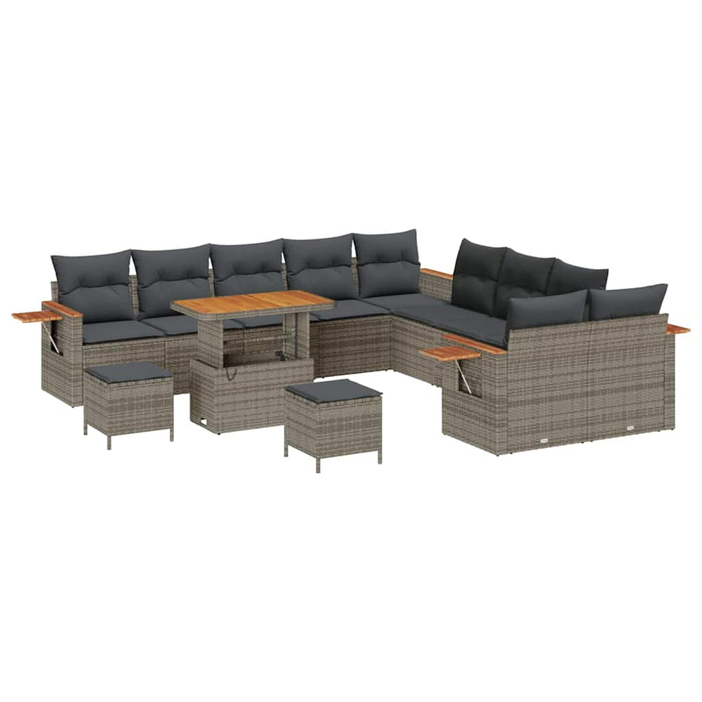 13 dalių sodo sofa komplektas su pagalvėlėmis pilka poli ratanas akacija