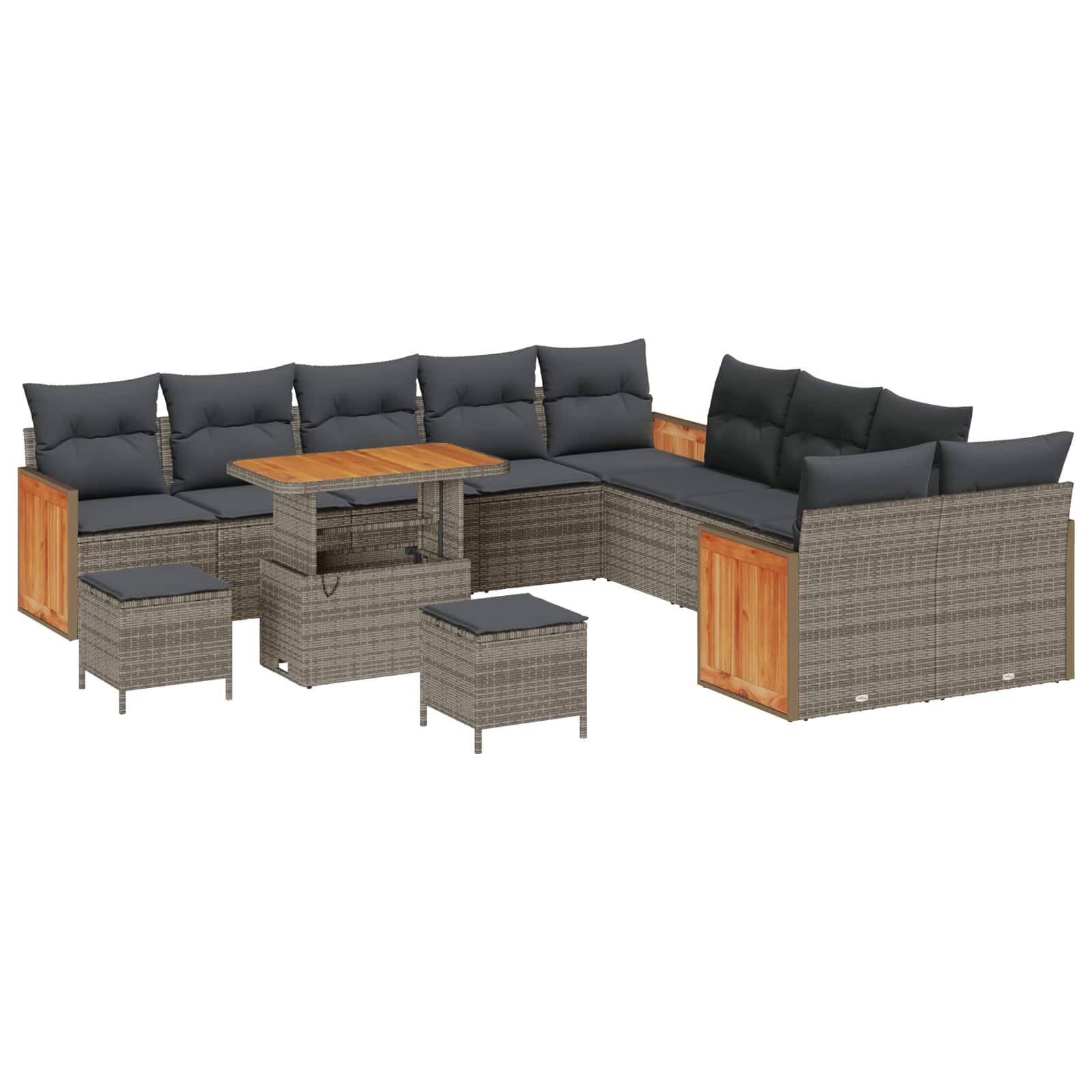 13 dalių sodo sofa komplektas su pagalvėlėmis pilka poli ratanas akacija