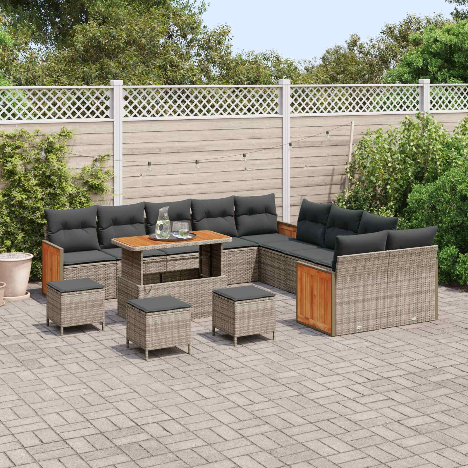 14-piece garden sofa set with cushions grey poly rattan acacia