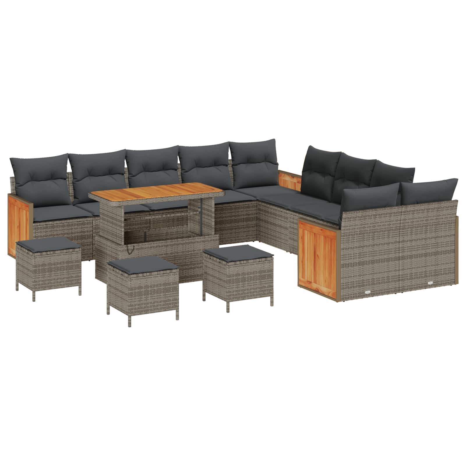 14-piece garden sofa set with cushions grey poly rattan acacia