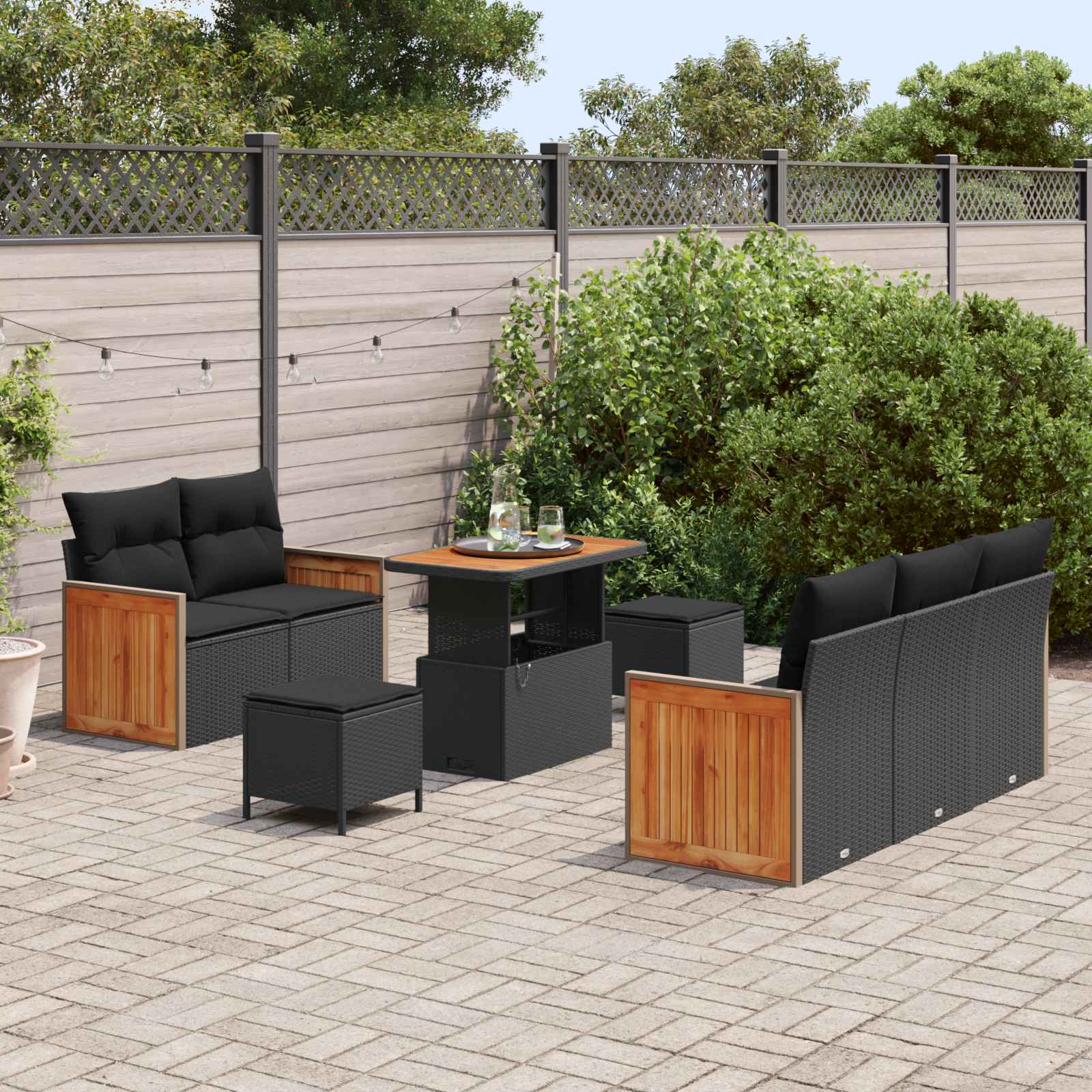 Sodo Sofų Rinkinys su pagalve 8 pcs Juoda
