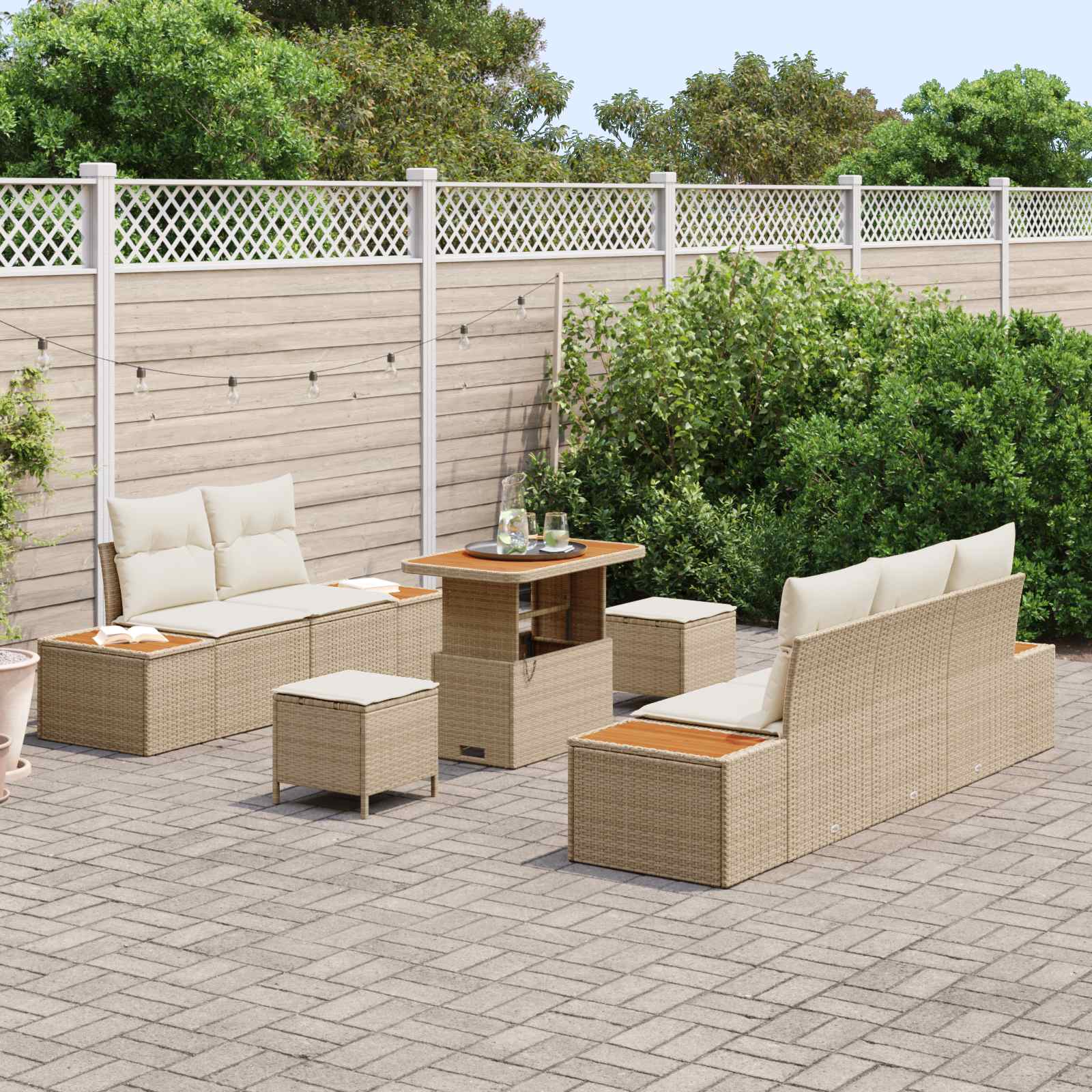 Sodo Sofų Rinkinys su pagalve 8 pcs Bežinė ir kreminė